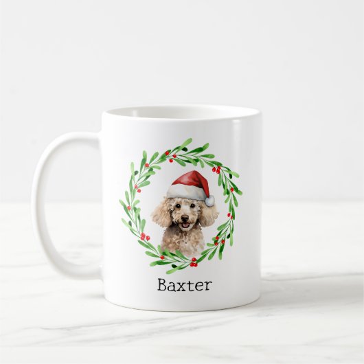 Weihnachts-Hund Poodle Weihnachtsmannmütze Urlaub Kaffeetasse (Links)
