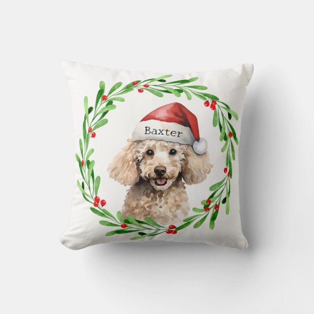 Weihnachts-Hund Poodle Weihnachtsmannmütze Urlaub Kissen (Vorderseite)