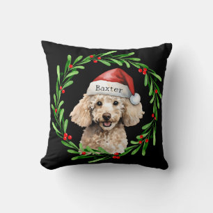 Weihnachts-Hund Poodle Weihnachtsmannmütze Urlaub Kissen