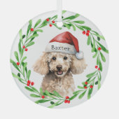 Weihnachts-Hund Poodle Weihnachtsmannmütze Urlaub Ornament Aus Glas (Vorderseite)