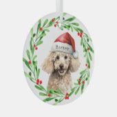 Weihnachts-Hund Poodle Weihnachtsmannmütze Urlaub Ornament Aus Glas (Vorderseite Rechts)