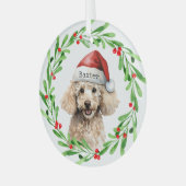 Weihnachts-Hund Poodle Weihnachtsmannmütze Urlaub Ornament Aus Glas (Vorderseite links)