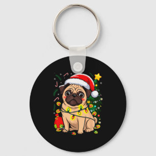 Weihnachts Hund Santa Claus Mops Welpe X-mas  Schlüsselanhänger