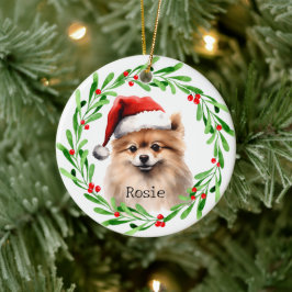 Weihnachts-Hund Spitz Urlaub Haustier Keramik Ornament