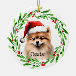 Weihnachts-Hund Spitz Urlaub Haustier Keramik Ornament