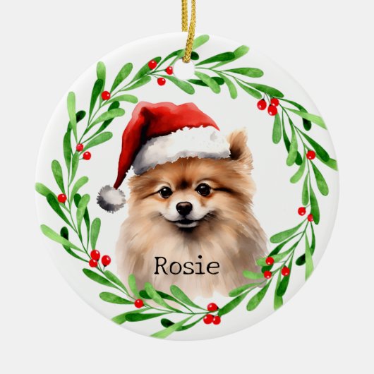 Weihnachts-Hund Spitz Urlaub Haustier Keramik Ornament (Vorne)