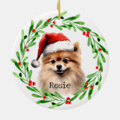 Weihnachts-Hund Spitz Urlaub Haustier Keramik Ornament (Hinten)