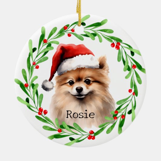 Weihnachts-Hund Spitz Urlaub Haustier Keramik Ornament (Hinten)