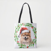 Weihnachts-Hund Spitz Urlaub Haustiere Dekoration Tasche (Vorderseite)