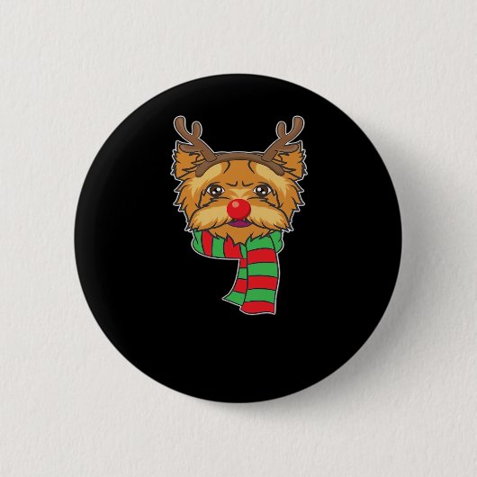 Weihnachts-Hund Xmas Reindeer Yorkshire Holida Button (Vorderseite)