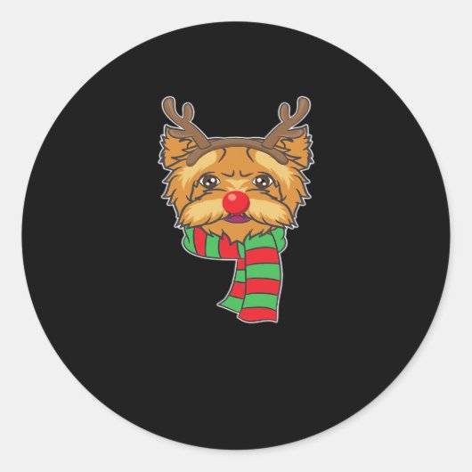 Weihnachts-Hund Xmas Reindeer Yorkshire Holida Runder Aufkleber (Vorderseite)