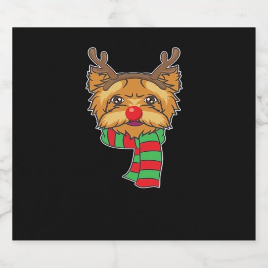 Weihnachts-Hund Xmas Reindeer Yorkshire Holida Schaumweinetikett (Einzelnes Label)