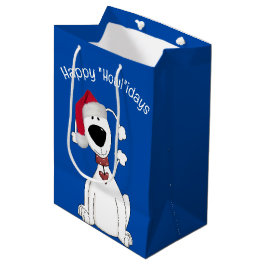 Weihnachts-Hunde Humor auf blau Mittlere Geschenktüte