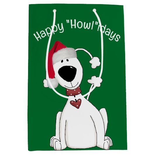 Weihnachts-Hunde Humor auf Grün Mittlere Geschenktüte (Vorderseite)