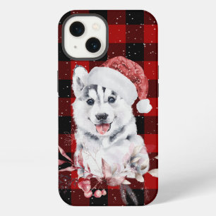 Weihnachts-Husky auf Buffalo-Karomuster iPhone 13 Hülle