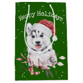 Weihnachts-Husky auf der Green Medium Geschenktasc Mittlere Geschenktüte (Vorderseite)