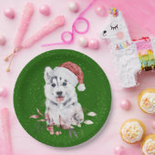 Weihnachts-Husky auf Grün Pappteller (Party)