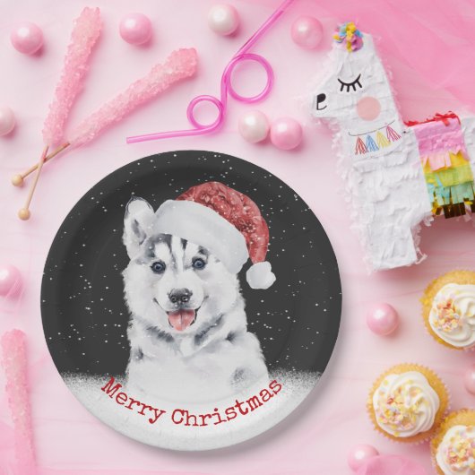 Weihnachts-Husky-Card Pappteller (Party)