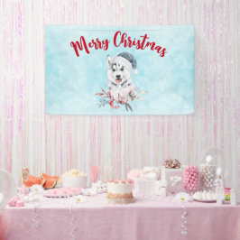 Weihnachts-Husky-Hund in einer Weihnachtsmannmütze Banner