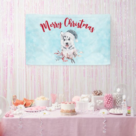 Weihnachts-Husky-Hund in einer Weihnachtsmannmütze Banner (Party)