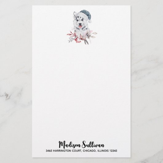 Weihnachts-Husky-Hund in einer Weihnachtsmannmütze Briefpapier (Vorderseite)