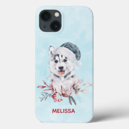 Weihnachts-Husky-Hund in einer Weihnachtsmannmütze Case-Mate iPhone Hülle