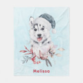 Weihnachts-Husky-Hund in einer Weihnachtsmannmütze Fleecedecke (Vorderseite)
