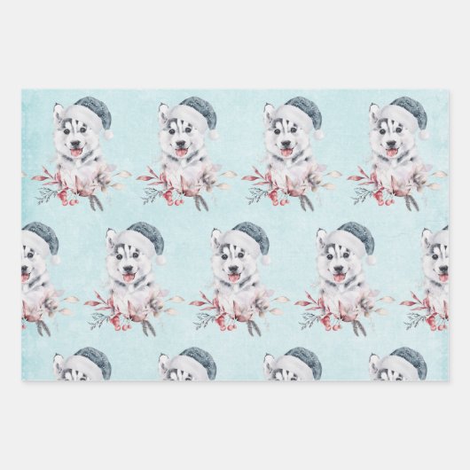 Weihnachts-Husky-Hund in einer Weihnachtsmannmütze Geschenkpapier Set (Vorderseite 3)