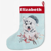 Weihnachts-Husky-Hund in einer Weihnachtsmannmütze Großer Weihnachtsstrumpf (Rückseite)