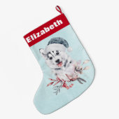 Weihnachts-Husky-Hund in einer Weihnachtsmannmütze Großer Weihnachtsstrumpf (Rückseite (Hängend))