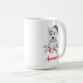 Weihnachts-Husky-Hund in einer Weihnachtsmannmütze Kaffeetasse (VorderseiteRechts)