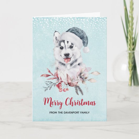Weihnachts-Husky-Hund in einer Weihnachtsmannmütze Karte (Vorderseite)