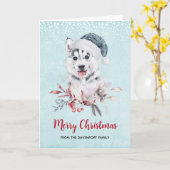 Weihnachts-Husky-Hund in einer Weihnachtsmannmütze Karte (Gelbe Blume)