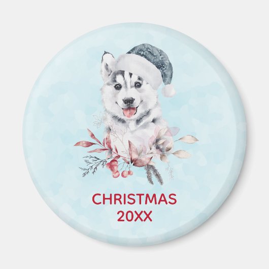 Weihnachts-Husky-Hund in einer Weihnachtsmannmütze Magnet (Vorne)