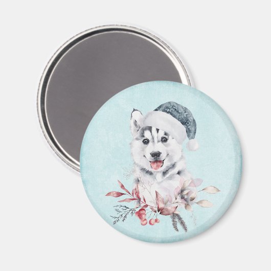 Weihnachts-Husky-Hund in einer Weihnachtsmannmütze Magnet (Vorderseite/Rückseite)