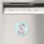 Weihnachts-Husky-Hund in einer Weihnachtsmannmütze Magnet (In Situ (Geschirrspüler))