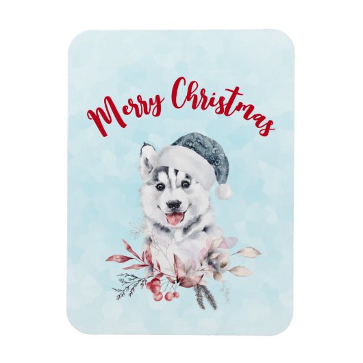 Weihnachts-Husky-Hund in einer Weihnachtsmannmütze Magnet (Vertikal)