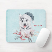 Weihnachts-Husky-Hund in einer Weihnachtsmannmütze Mousepad (Mit Mouse)