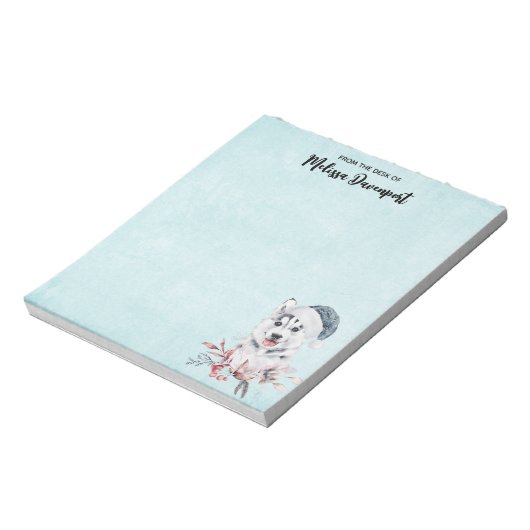 Weihnachts-Husky-Hund in einer Weihnachtsmannmütze Notizblock (Rotiert)