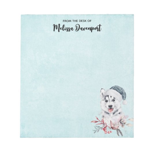 Weihnachts-Husky-Hund in einer Weihnachtsmannmütze Notizblock (Vorderseite)