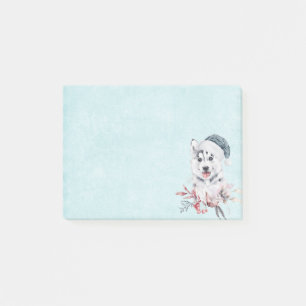 Weihnachts-Husky-Hund in einer Weihnachtsmannmütze Post-it Klebezettel
