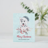 Weihnachts-Husky-Hund in einer Weihnachtsmannmütze Postkarte (Stehend Vorderseite)