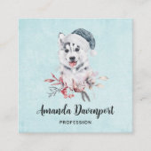 Weihnachts-Husky-Hund in einer Weihnachtsmannmütze Quadratische Visitenkarte (Vorderseite)