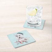 Weihnachts-Husky-Hund in einer Weihnachtsmannmütze Rechteckiger Pappuntersetzer (Vor Ort)