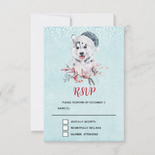 Weihnachts-Husky-Hund in einer Weihnachtsmannmütze RSVP Karte