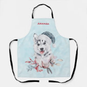 Weihnachts-Husky-Hund in einer Weihnachtsmannmütze Schürze (Vorderseite)