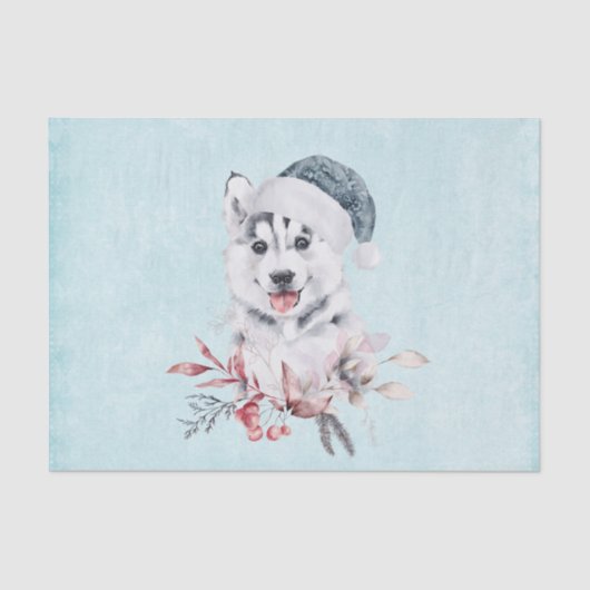 Weihnachts-Husky-Hund in einer Weihnachtsmannmütze Seidenpapier (Vorderseite)