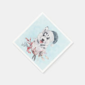 Weihnachts-Husky-Hund in einer Weihnachtsmannmütze Serviette (Ecke)