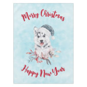 Weihnachts-Husky-Hund in einer Weihnachtsmannmütze Tischdecke (Vorderseite)