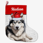 Weihnachts Husky Hund mit Name Woof Hintergrund Großer Weihnachtsstrumpf (Vorderseite)